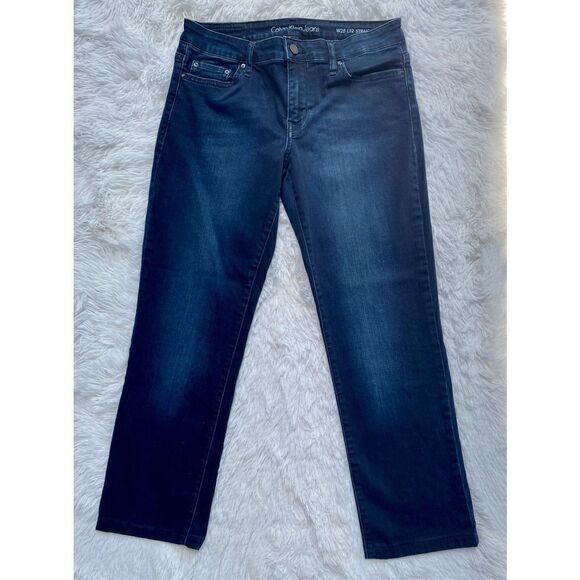 Calvin Klein SZ W28 L32 Women’s Dark Denim Factory Faded Straight Leg Je… - Picture 10 of 13